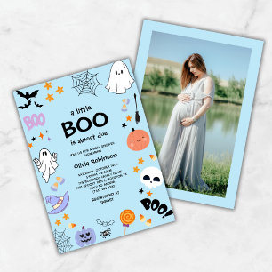 Blue A Little Boo Cute Photo Halloween Baby Shower Invitation