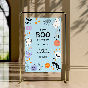 Blue A Little Boo Halloween Baby Shower Welcome  Poster