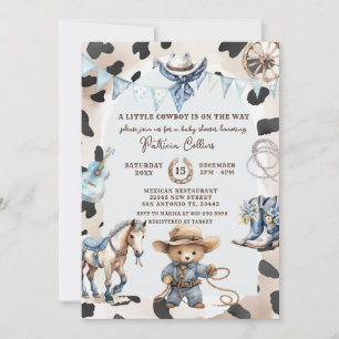 Blue A Little Cowboy Country Western Baby Shower Invitation