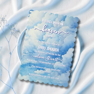 Blue A Little Piece of Heaven Sent Baby Shower Inv Invitation