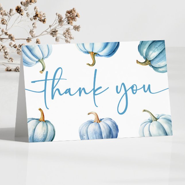 Blue A Little Pumpkin Is On The Way! Baby Shower Thank You Card (Creator Uploaded)