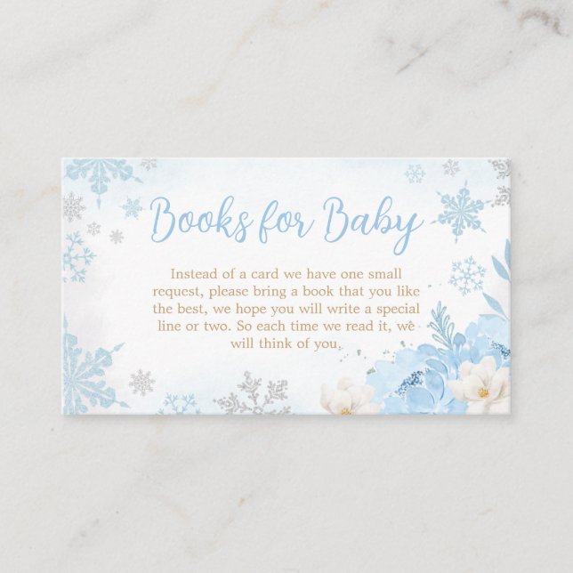 Blue A Little Snowflake Baby Shower Books for Baby Enclosure Card (Front)