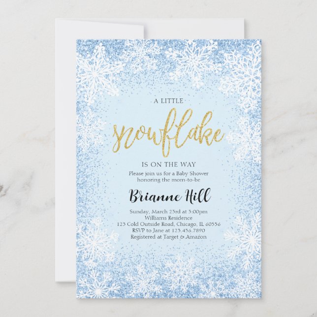 Blue A Little Snowflake Baby Shower Invitation (Front)
