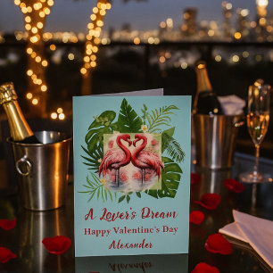 Blue A Lover's Dream Flamingo Valentine's Day Card