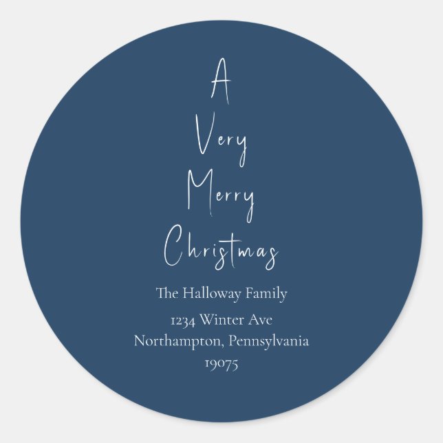 Blue A Very Merry Christmas Tree Envelope Seals (Front)