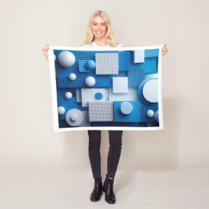 Blue Abstract 3D Geometric Shapes Blanket