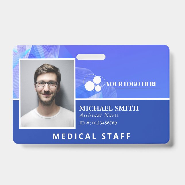 Blue Abstract Add Your Logo Employee ID Badge (Front)
