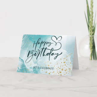 Blue Abstract Aesthetic Watercolor Birthday Card