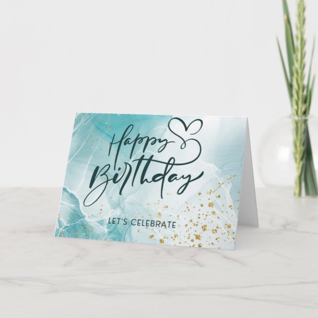 Blue Abstract Aesthetic Watercolor Birthday Card (Front)