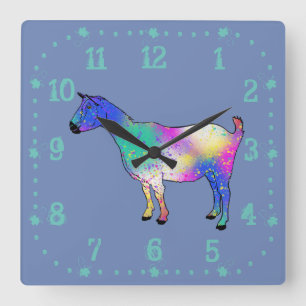 Blue Abstract Art Goat Colourful Animal Design Square Wall Clock