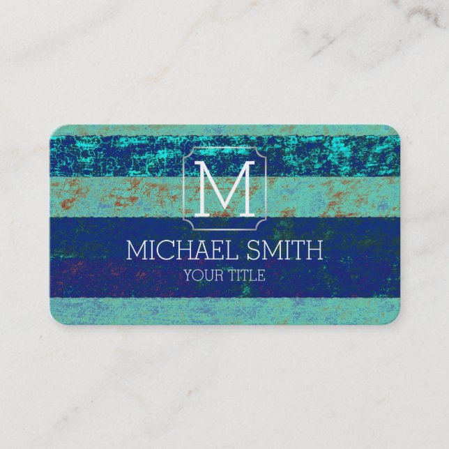 Blue Abstract Art Monogram Business Card (Front)