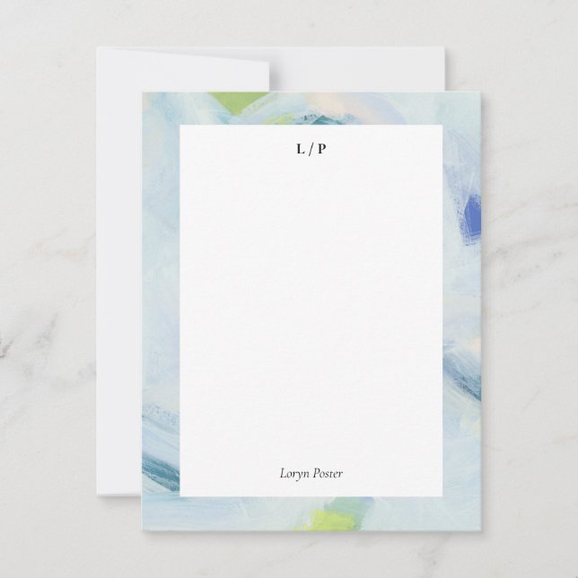 Blue Abstract Art Personalised Flat Note Card (Front)