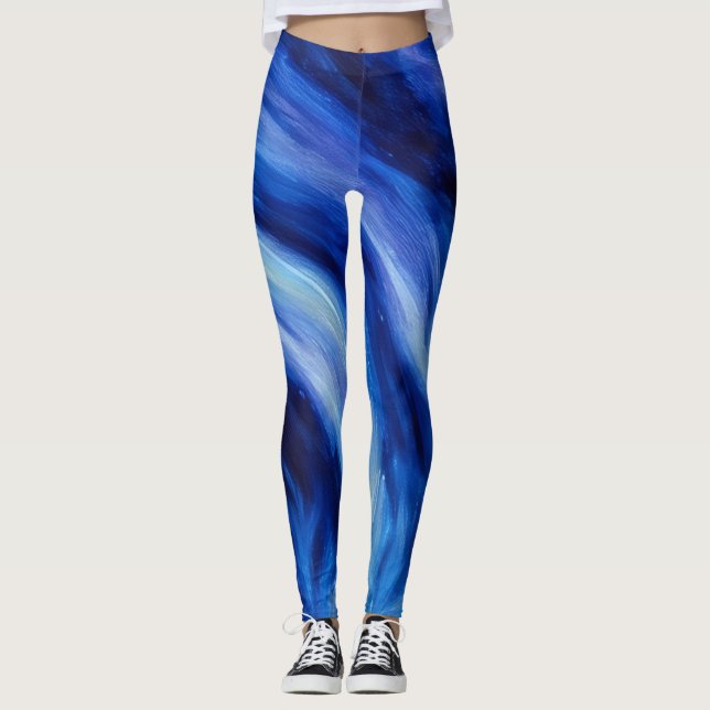 Blue Abstract Art Water Flow Leggings (Front)