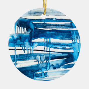 Blue abstract art watercolor icicles  ceramic ornament
