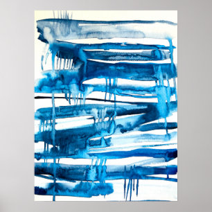 Blue abstract art watercolor icicles  poster