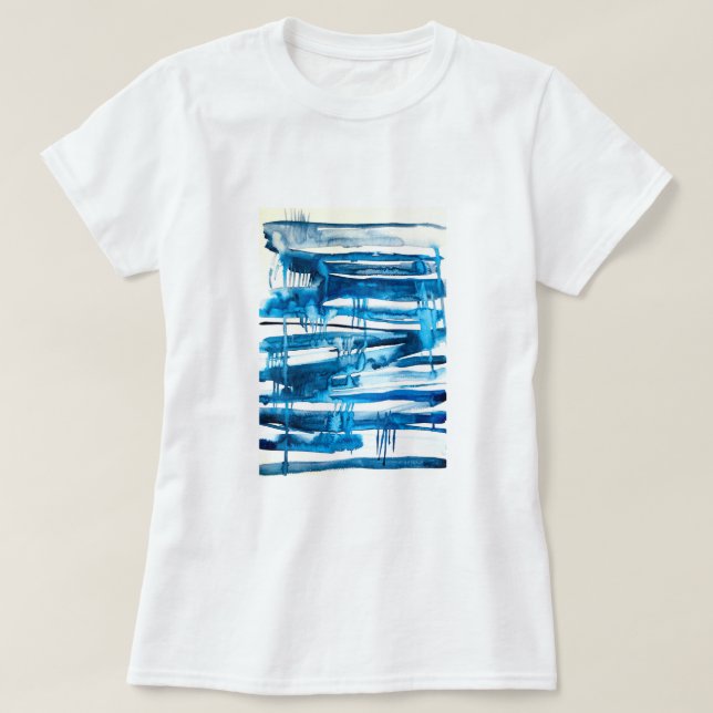 Blue abstract art watercolor icicles  T-Shirt (Design Front)