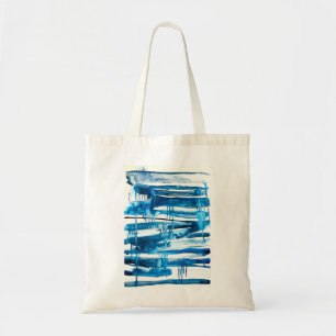 Blue abstract art watercolor icicles tote bag