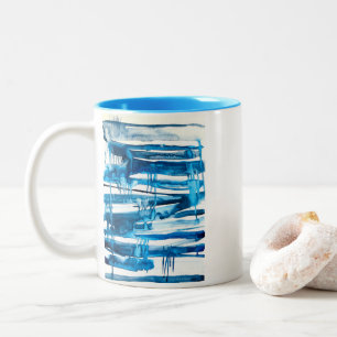 Blue abstract art watercolor icicles Two-Tone coffee mug