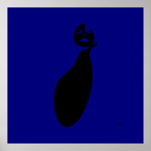 blue abstract black Woman Looking Up Natural hair Poster