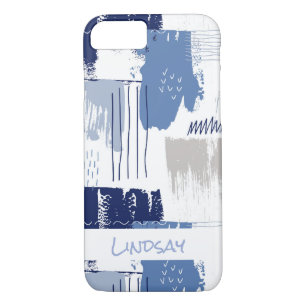 Blue Abstract Brush Pattern Personalised iPhone 8/7 Case