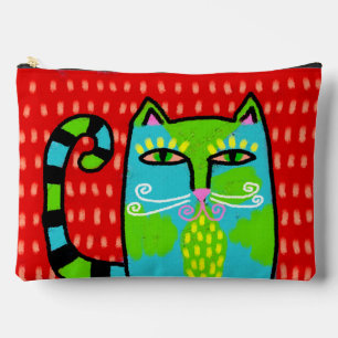 Blue Abstract Cat Digital Painting Accessory Pouch