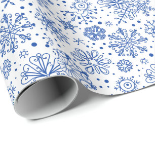 Blue Abstract Christmas Snowflakes Pattern Wrapping Paper