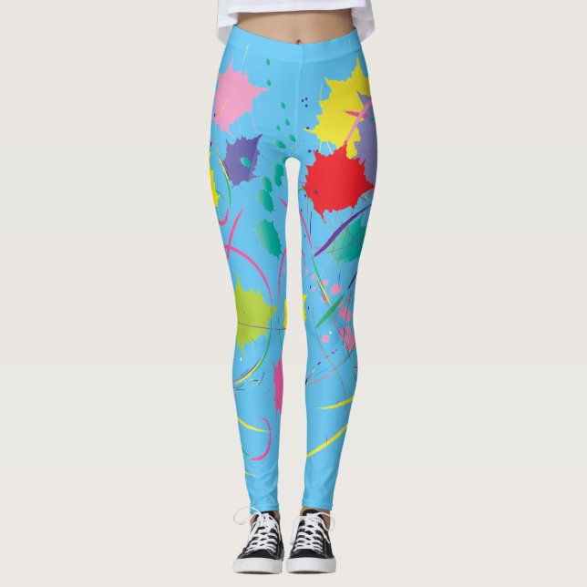 Blue Abstract Colourful Art Digital Art Cool Leggings (Front)