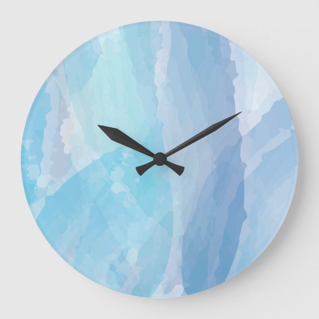 Blue, abstract, cool water colour brush stroke art large clock (Front)