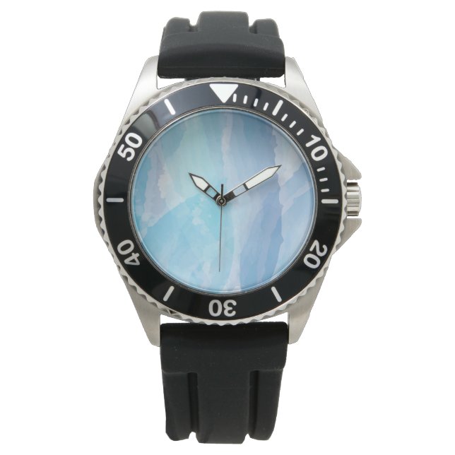 Blue, abstract, cool water colour brush stroke art watch (Front)
