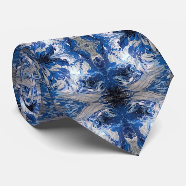Blue Abstract Earth Tie (Rolled)
