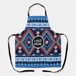 Blue Abstract Ethnic Geometric Patterns with Logo Apron