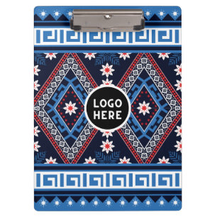 Blue Abstract Ethnic Geometric Patterns with Logo Clipboard