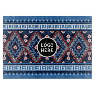 Blue Abstract Ethnic Geometric Patterns with Logo Cutting Board