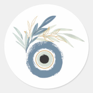 Blue abstract evil eye stickers with gold leaves