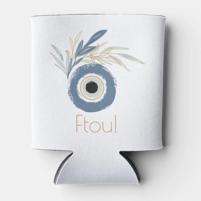 Blue abstract evil eye with leaves  can cooler (Front)