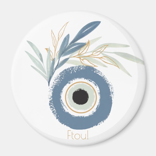 Blue abstract evil eye with leaves magnet (Front)