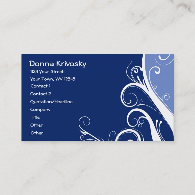 Blue Abstract Floral Business Card (Front)