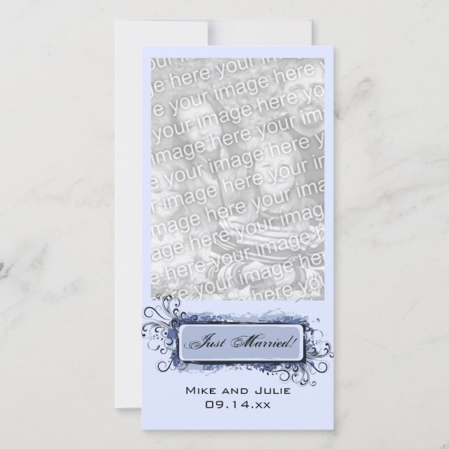 Blue Abstract Floral Just Married Announcement (Front)