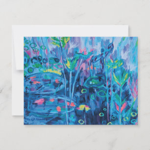 Blue Abstract Floral Painting Flat Thank You Card
