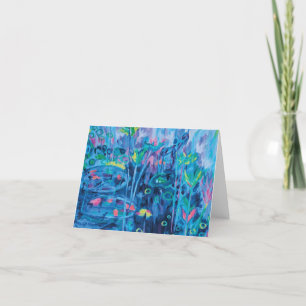 Blue Abstract Floral Painting Thank You Card