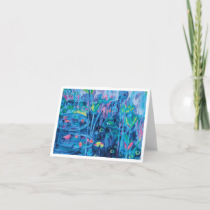 Blue Abstract Floral Painting Thank You Card