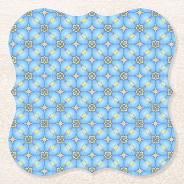 Blue Abstract Floral Pattern Paper Coaster (Front)