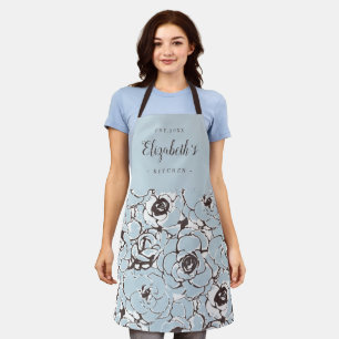 Blue abstract floral pattern personalised cooking apron