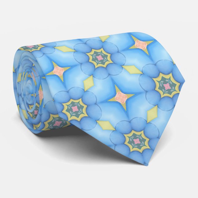 Blue Abstract Floral Pattern Tie (Rolled)
