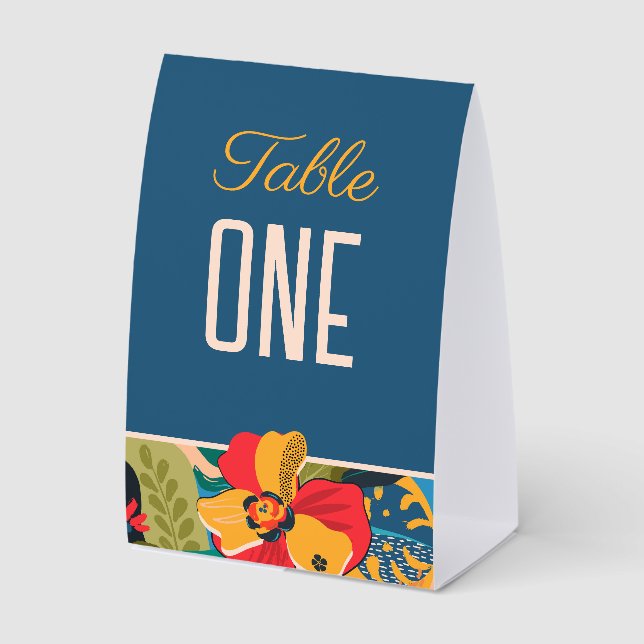 Blue Abstract Floral Table Number Tent Sign (Front)
