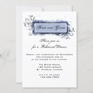 Blue Abstract Floral Wedding Rehearsal Dinner Invitation