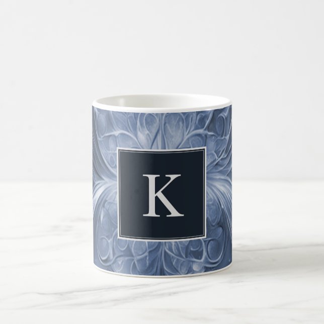 Blue Abstract Flourish Monogram Mug (Center)