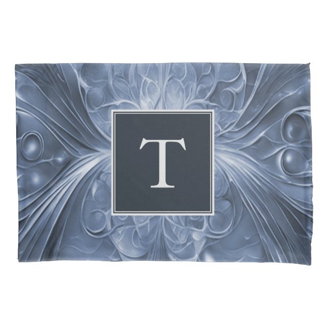 Blue Abstract Flourish Monogram Pillowcase (Front)