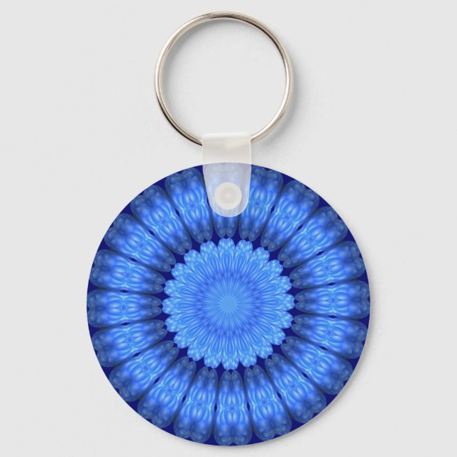 Blue abstract flower key ring (Front)