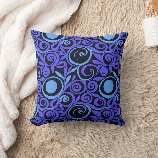 Blue Abstract Flowers Throw Pillow (Blanket)
